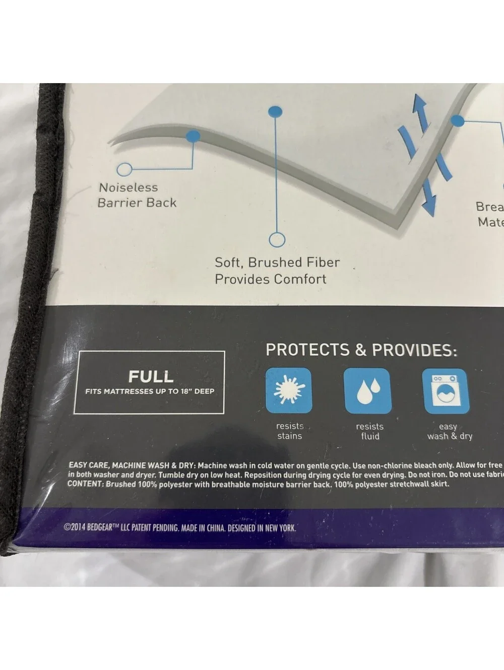 Bedgear FULL SIZE Mattress Protector Basic with waterproof barrier Noiseless NEW